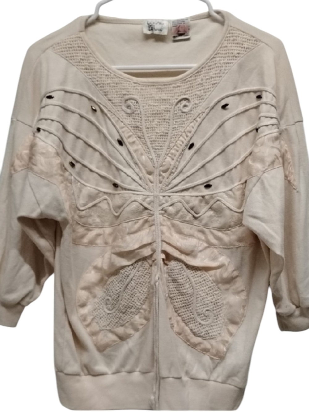 Vintage 1980s Bonnie and Bill by Holly Light Pink/Cream Butterfly Sweater